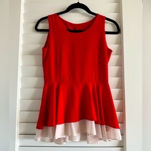 Red & Cream Peplum Sleeveless Top